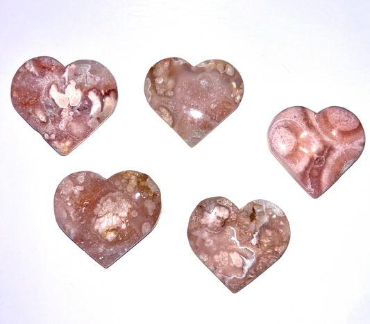 Flower Agate Pink Amethyst Hearts