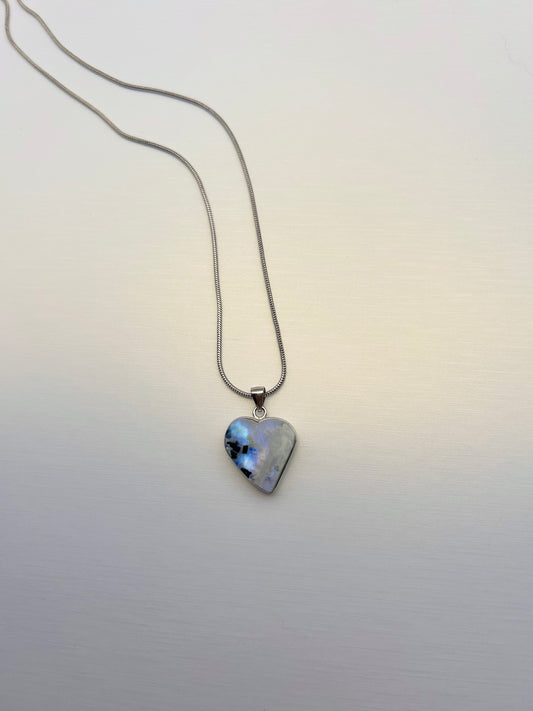 Moon Stone Heart Necklace