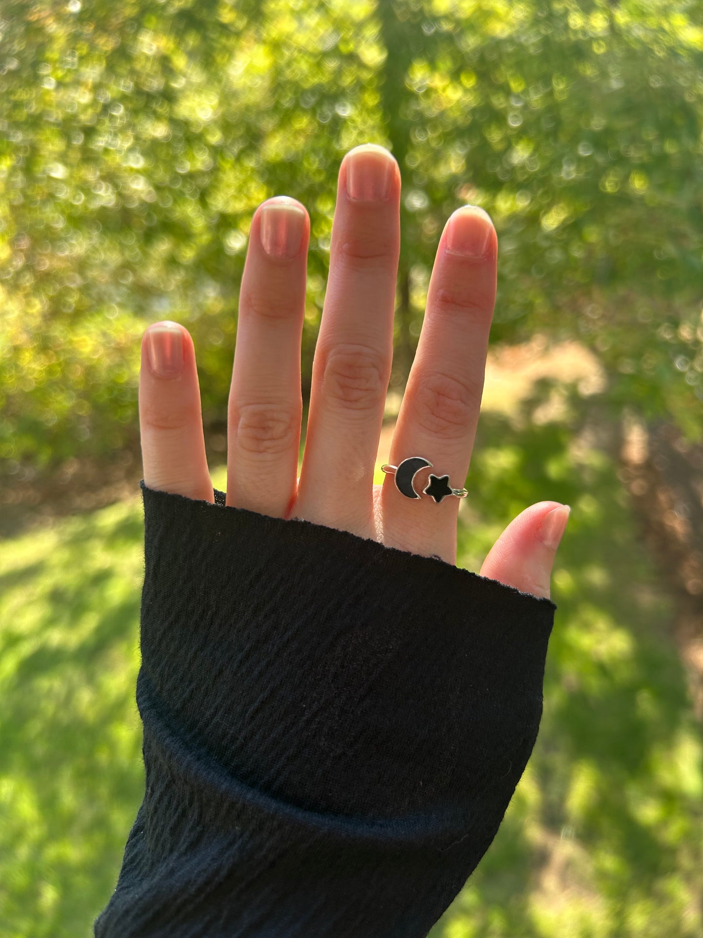 Moon and Star Obsidian Ring