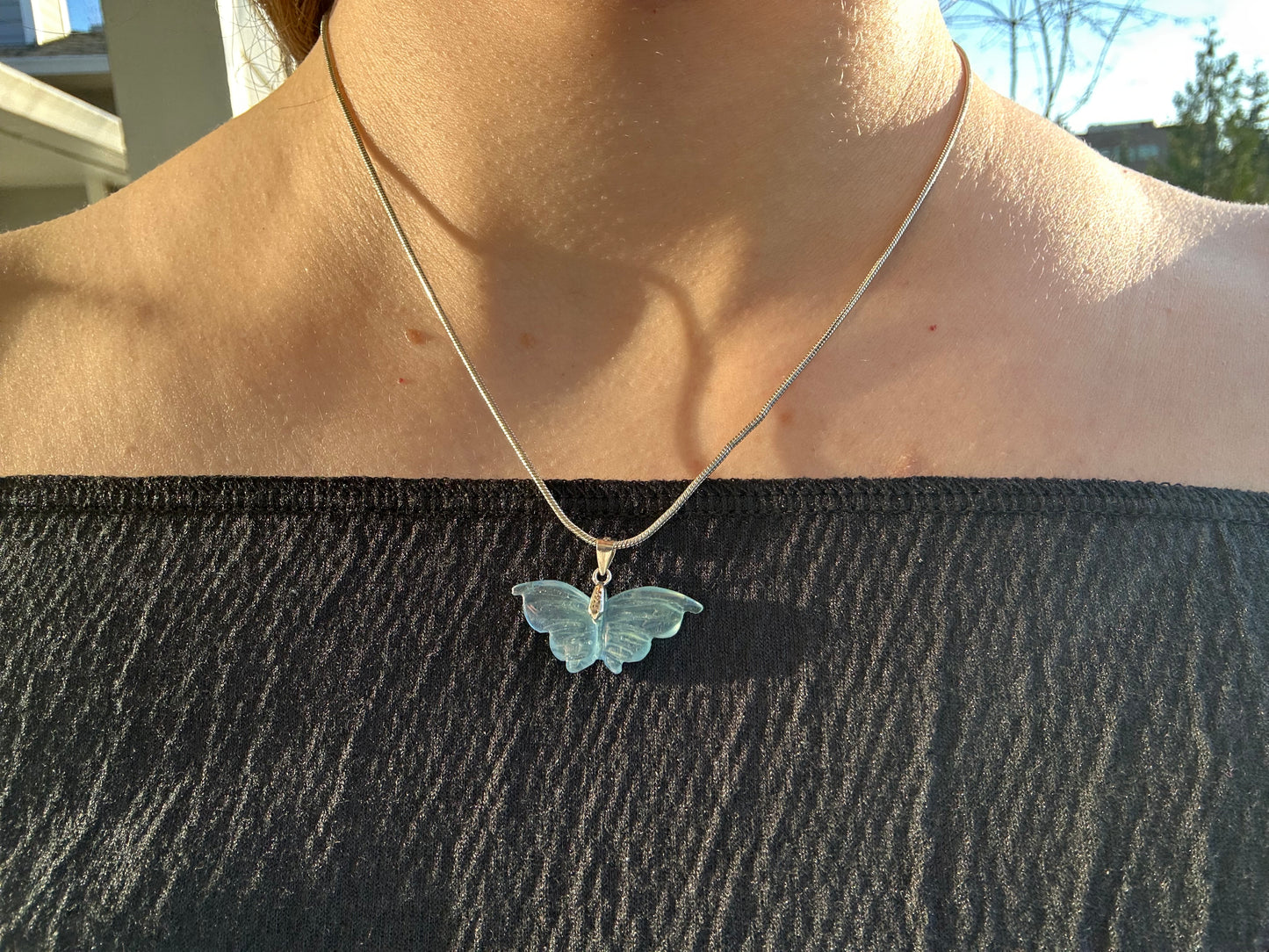 Aquamarine Butterfly Necklace